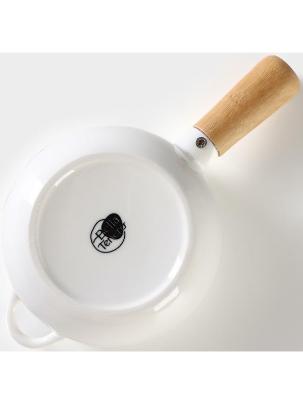 Супница фарфоровая с ручкой на бамбуковой подставке BellaTenero, 400 мл, 20,5×11,5×6,5 см, цвет белый