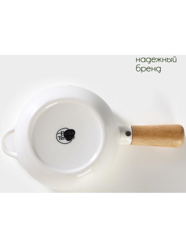 Супница фарфоровая с ручкой на бамбуковой подставке BellaTenero, 400 мл, 20,5×11,5×6,5 см, цвет белый