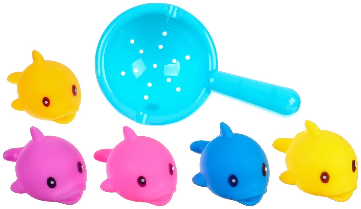Набор игрушек для ванны «Поймай дельфина», 8 см, с пищалкой, 6 шт, Крошка Я