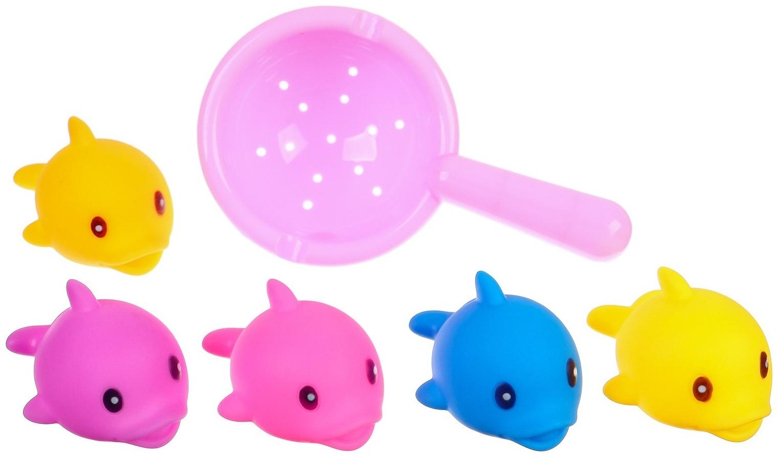 Набор игрушек для ванны «Поймай дельфина», 8 см, с пищалкой, 6 шт, Крошка Я