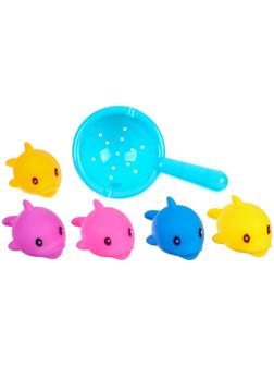 Набор игрушек для ванны «Поймай дельфина», 8 см, с пищалкой, 6 шт, Крошка Я