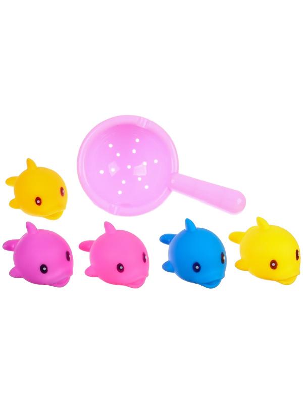 Набор игрушек для ванны «Поймай дельфина», 8 см, с пищалкой, 6 шт, Крошка Я