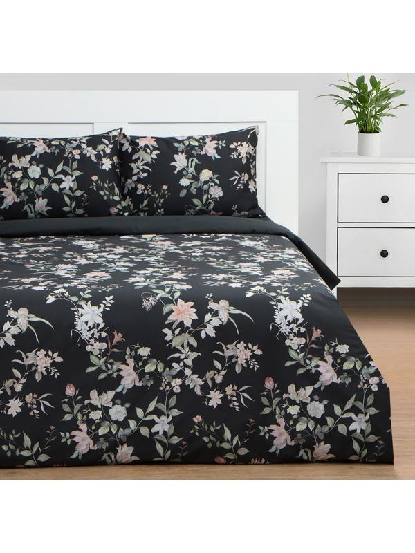 Постельное бельё Этель 2 сп Black flowers, 175х215 см, 200х214 см, 50х70 см -2 шт, мако-сатин 114г/м2