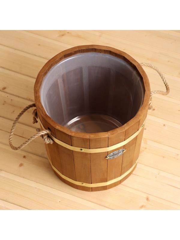 Запарник 13 л с пластиковой вставкой, ручки веревки, латунный обруч ТЕРМО липа