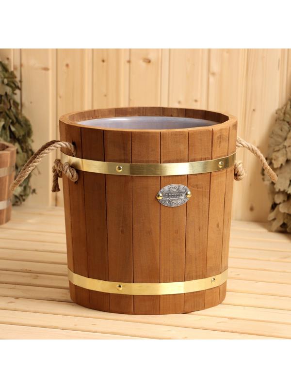 Запарник 13 л с пластиковой вставкой, ручки веревки, латунный обруч ТЕРМО липа
