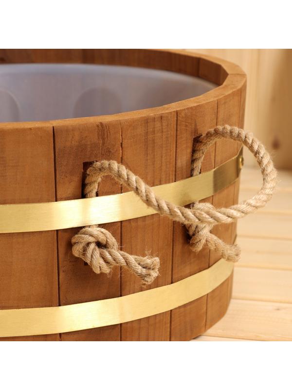 Шайка 10 л с пластиковой вставкой, ручки веревка, латунный обруч ТЕРМО липа