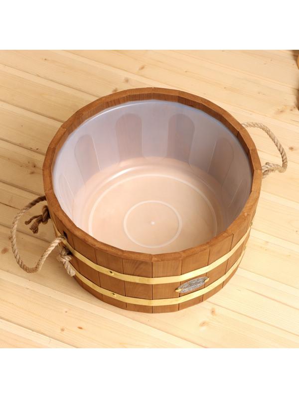 Шайка 10 л с пластиковой вставкой, ручки веревка, латунный обруч ТЕРМО липа