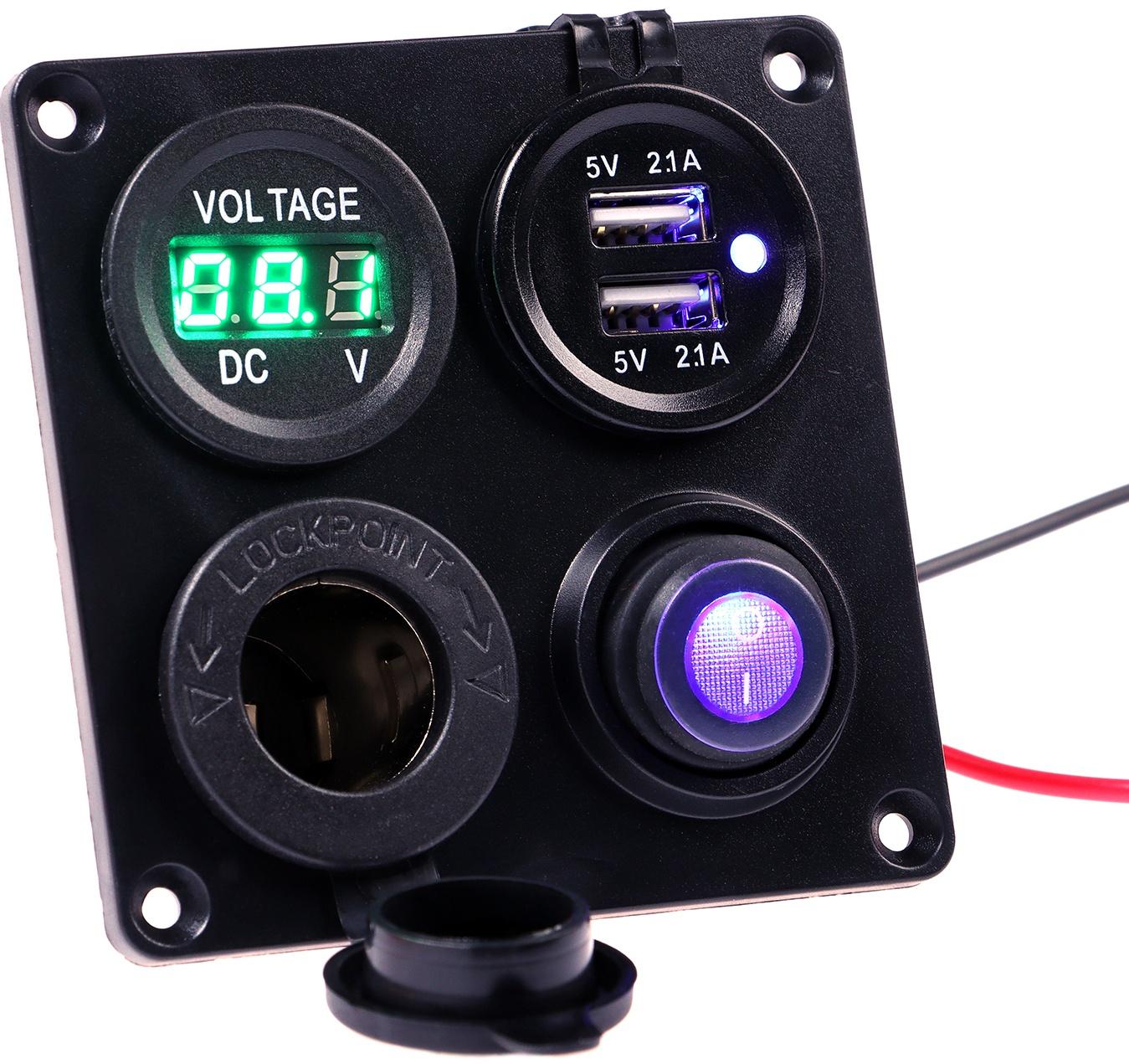 Разветвитель, вольтметр, прикуриватель, 2 USB 2,1А, 5В.