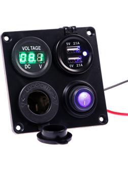 Разветвитель, вольтметр, прикуриватель, 2 USB 2,1А, 5В.