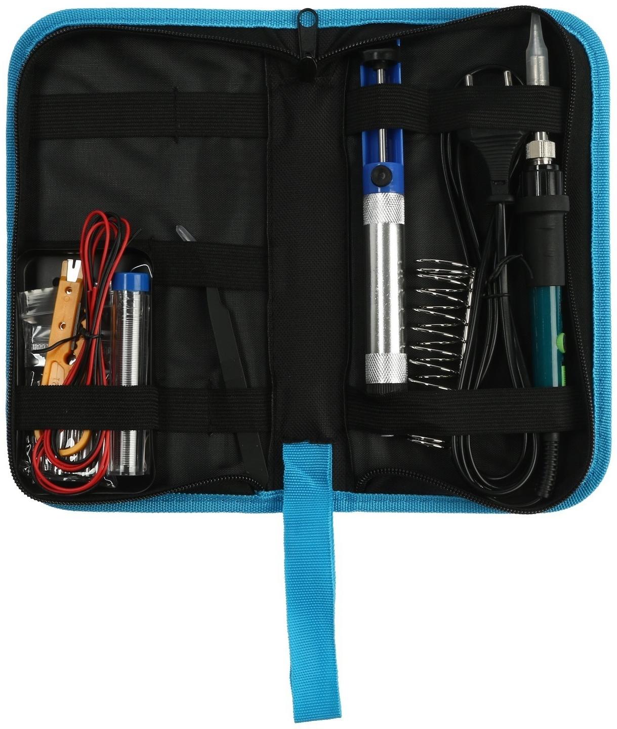 Паяльный набор ТУНДРА, паяльник 60 Вт с регулировкой температуры, 15 предметов