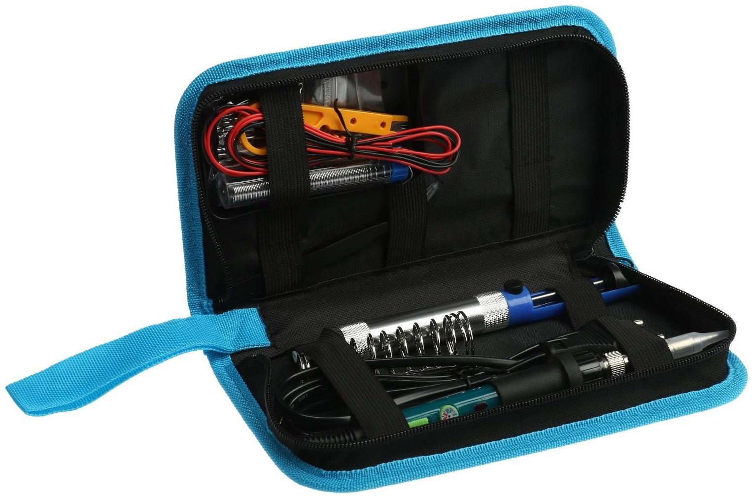 Паяльный набор ТУНДРА, паяльник 60 Вт с регулировкой температуры, 15 предметов