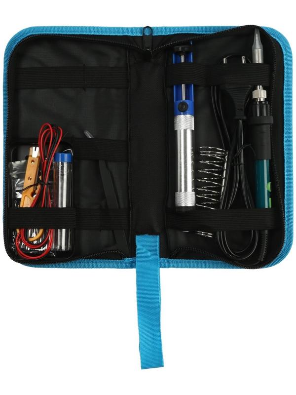Паяльный набор ТУНДРА, паяльник 60 Вт с регулировкой температуры, 15 предметов