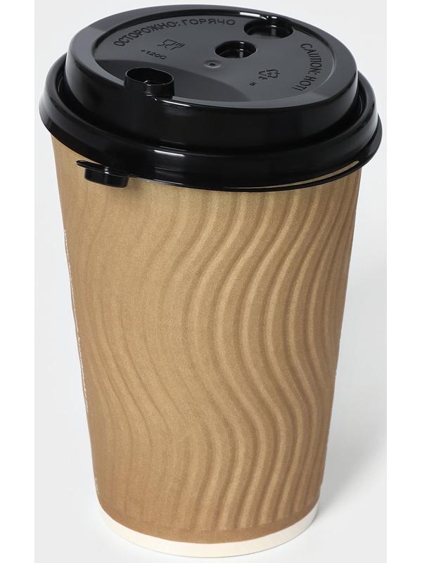 Крышка одноразовая для стакана с питейником и клапаном, черная, 9 см, 50 шт/уп