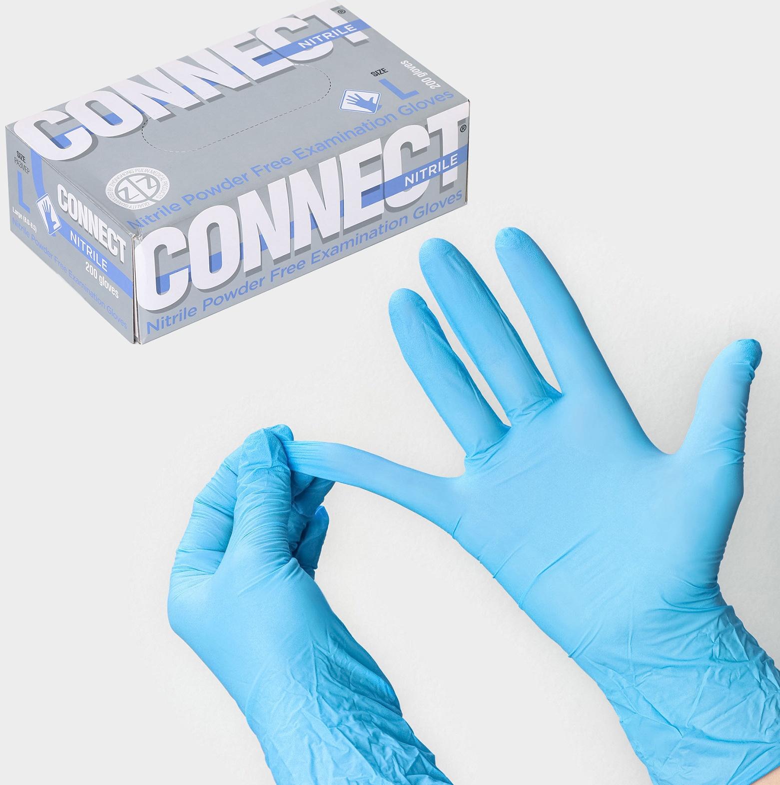 Перчатки нитриловые «Nitrile», смотровые, нестерильные, размер L, 200 шт/уп (100 пар), цвет голубой