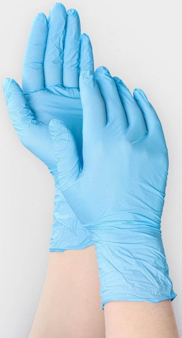 Перчатки нитриловые «Nitrile», смотровые, нестерильные, размер L, 200 шт/уп (100 пар), цвет голубой