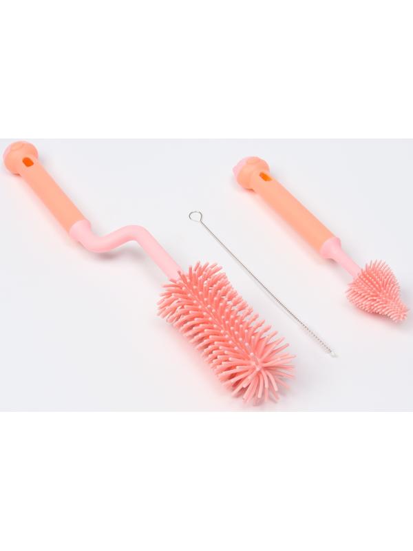 Набор ёршиков для бутылочек и сосок, 3 шт., цвет розовый