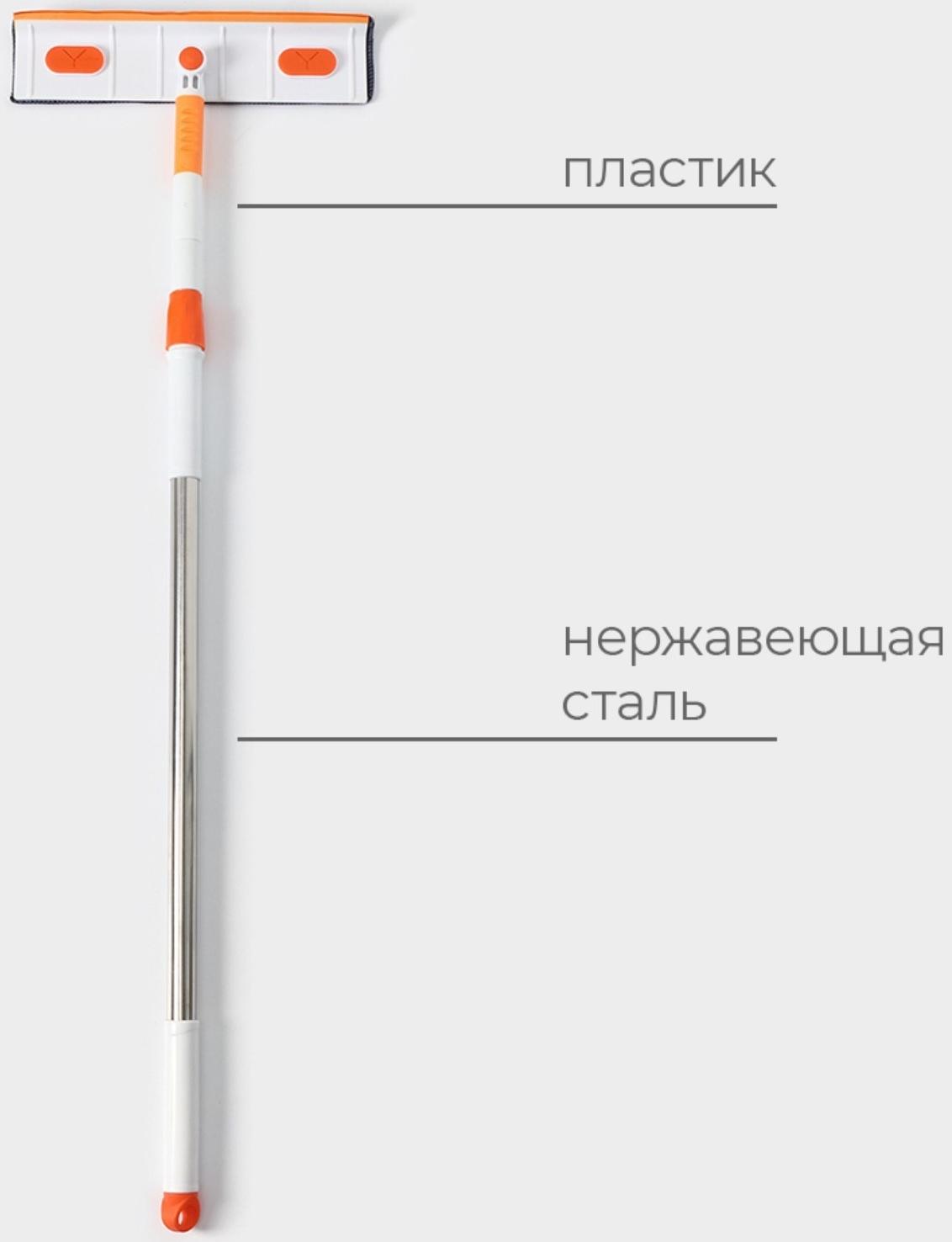 Окномойка с насадкой из микрофибры Raccon, фиксатор, стальная телескопическая ручка, 28×7×93(137) см
