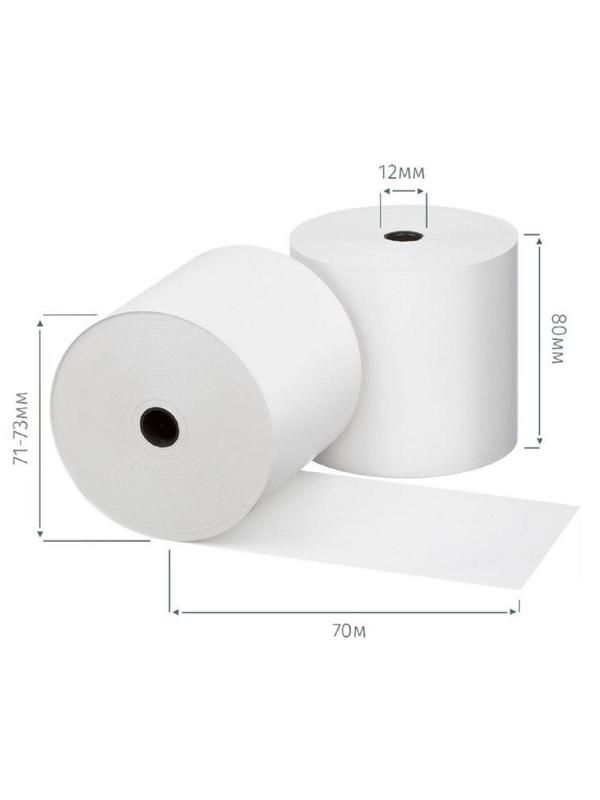 Ролики для касс 80мм х 70м, 58 гр/м2, вт. 12 мм, 3 рул/уп (спайка)