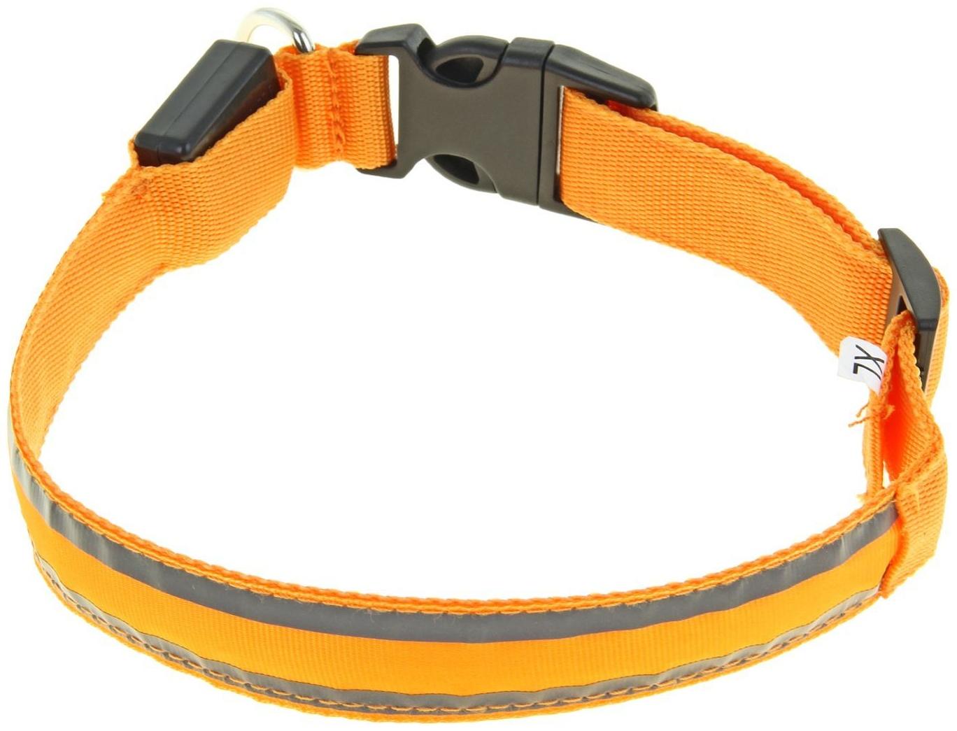 Ошейник с подсветкой Двойная полоса размер XL, ОШ 52-60 х 2,5 см 3 режима свечения оранж