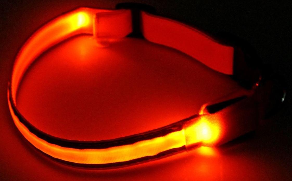 Ошейник с подсветкой Двойная полоса размер XL, ОШ 52-60 х 2,5 см 3 режима свечения оранж