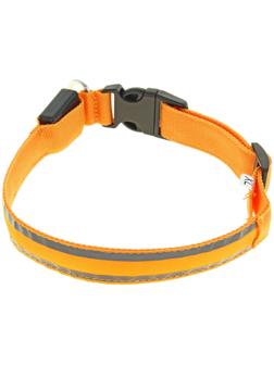 Ошейник с подсветкой Двойная полоса размер XL, ОШ 52-60 х 2,5 см 3 режима свечения оранж