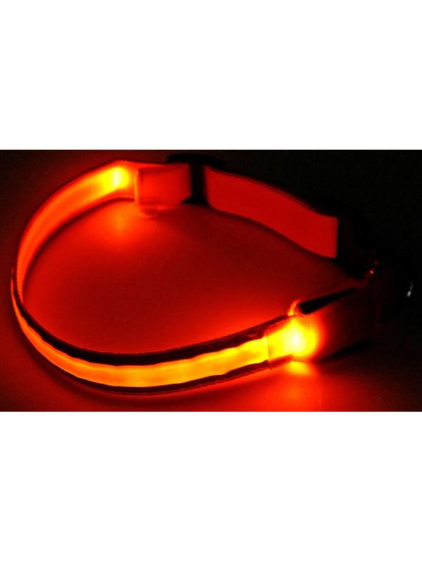 Ошейник с подсветкой Двойная полоса размер XL, ОШ 52-60 х 2,5 см 3 режима свечения оранж