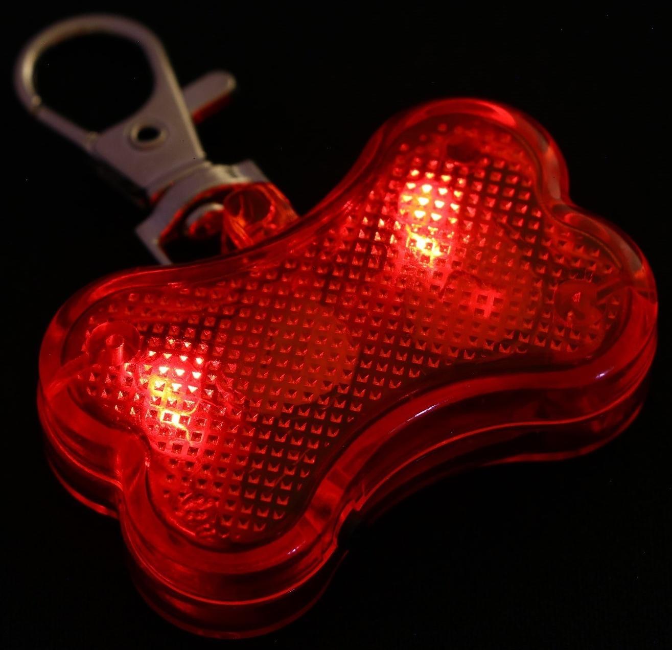 Маячок-адресник Косточка с наклейкой под записку 3 режима свечения красный