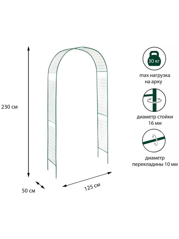 Арка садовая, разборная, 230 × 125 × 50 см, металл, зелёная, «Сетка», Greengo