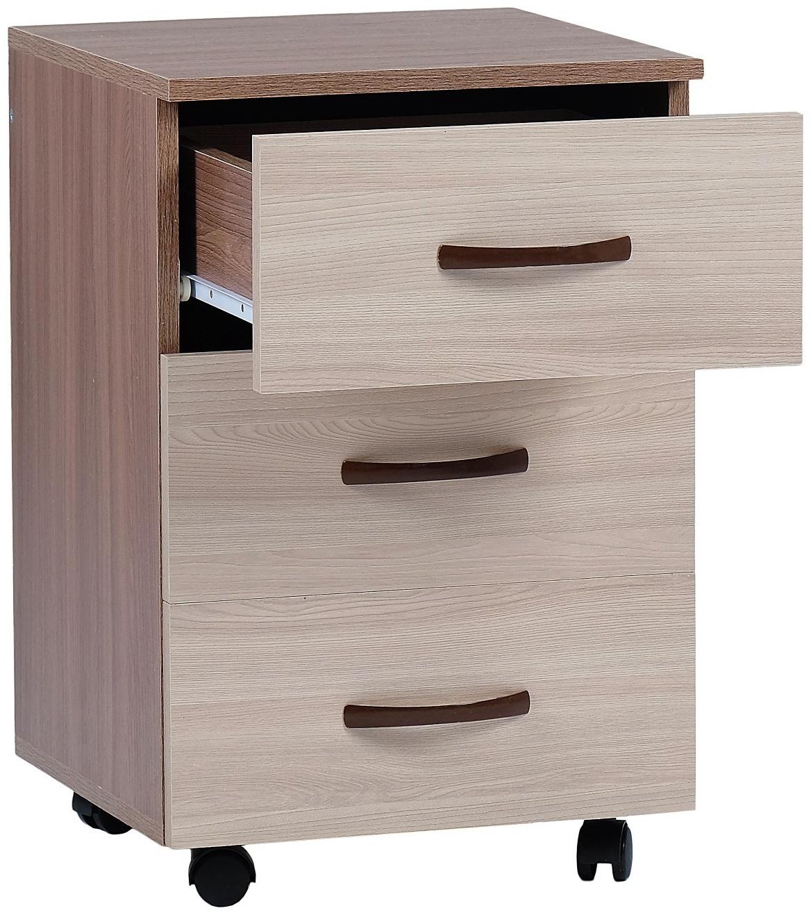 Тумба выкатная на 3 ящика, 400х400х600, Ясень шимо темный/Ясень шимо светлый