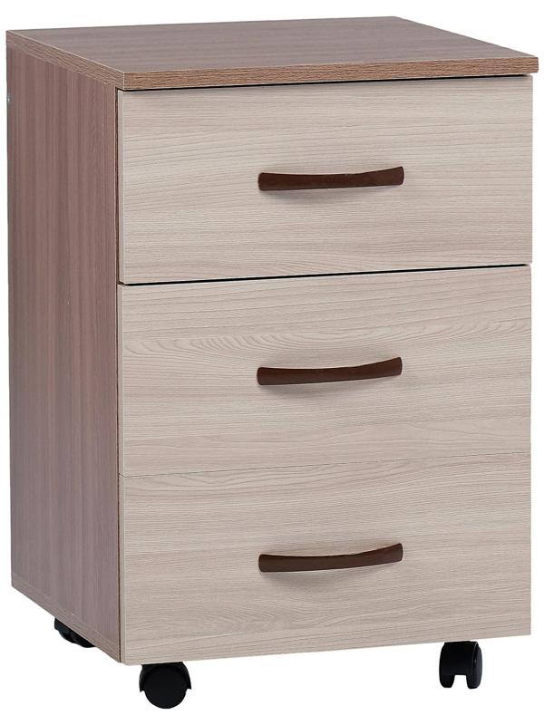 Тумба выкатная на 3 ящика, 400х400х600, Ясень шимо темный/Ясень шимо светлый