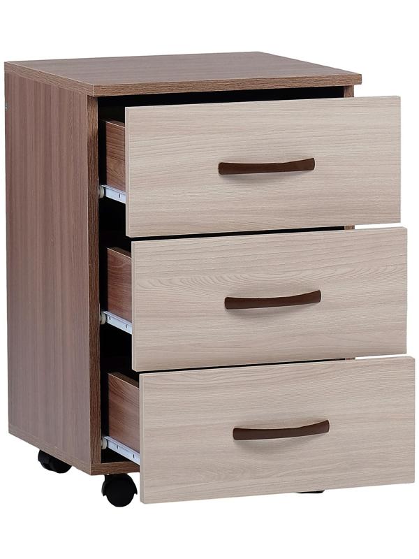 Тумба выкатная на 3 ящика, 400х400х600, Ясень шимо темный/Ясень шимо светлый