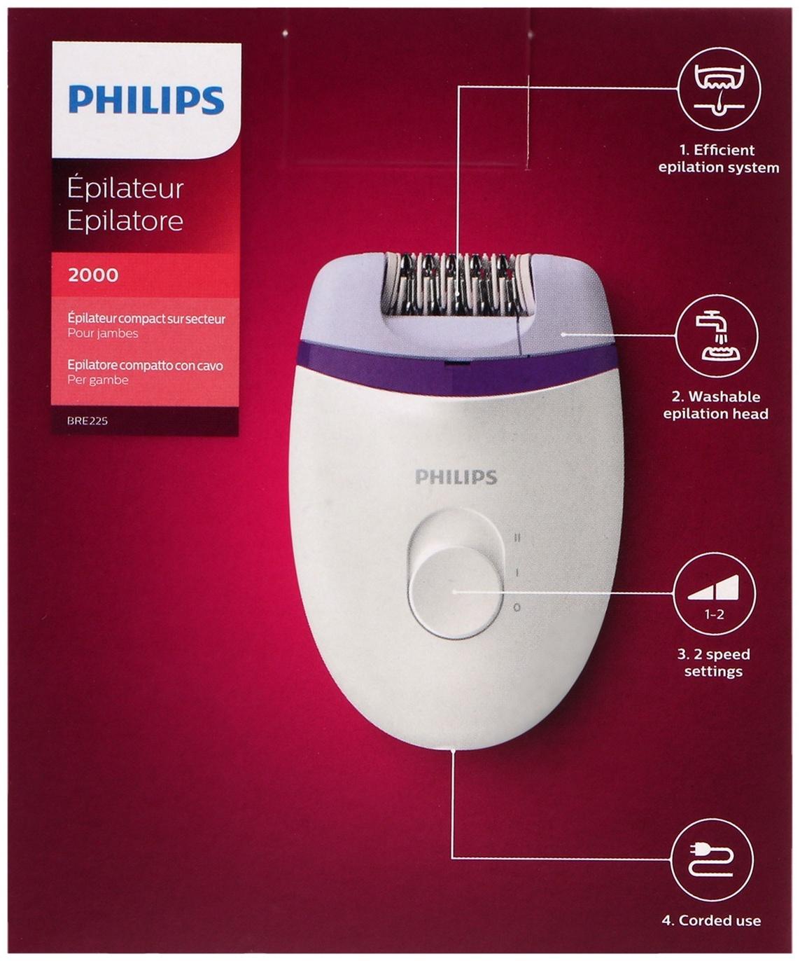 Эпилятор Philips BRE225/00, 20 пинцетов, 2 скорости, 220 В, бело-фиолетовый