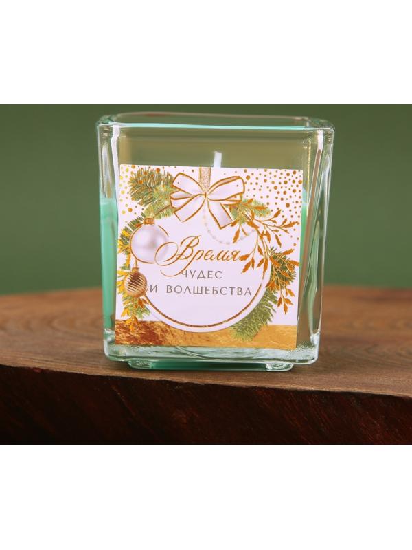 Новогодняя свеча в стакане «Время чудес  и волшебства», аромат еловые шишки