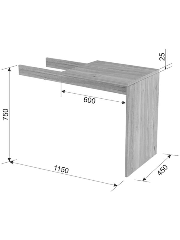 Стол-приставка 36, 450 × 1150 × 750 мм, цвет дуб мария