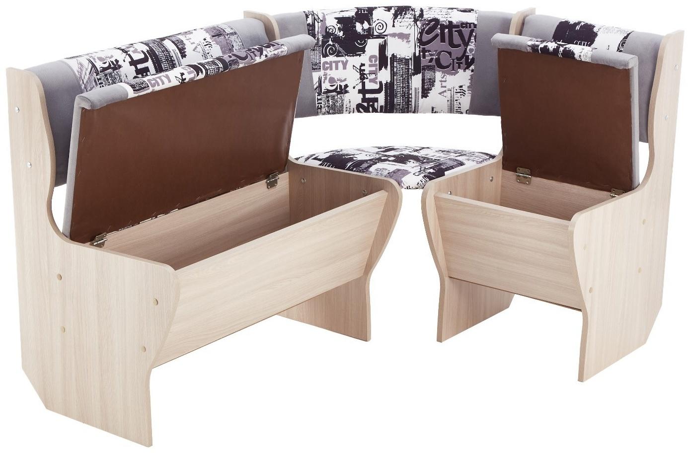 Кухонный уголок УС А-5/3, 1350х980х800, Ясень шимо светлый/Форест 09/Сити