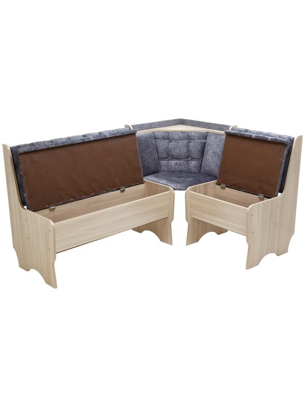 Кухонный уголок А-17, 1180х1620х820, Ясень шимо светлый/Серый велюр