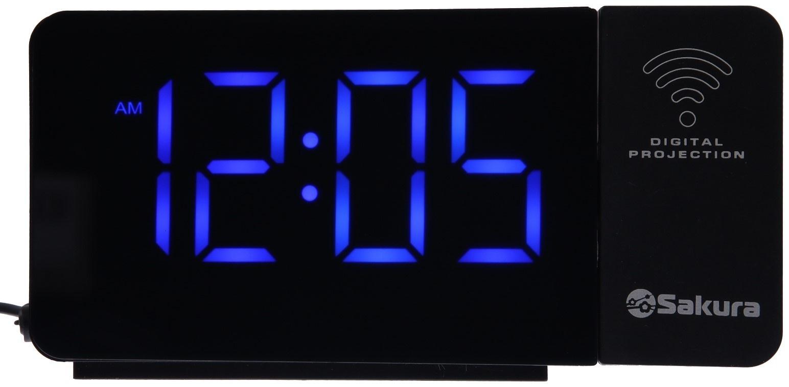 Часы-будильник Sakura SA-8522, проекторные, будильник, радио, 1хCR2032, черные