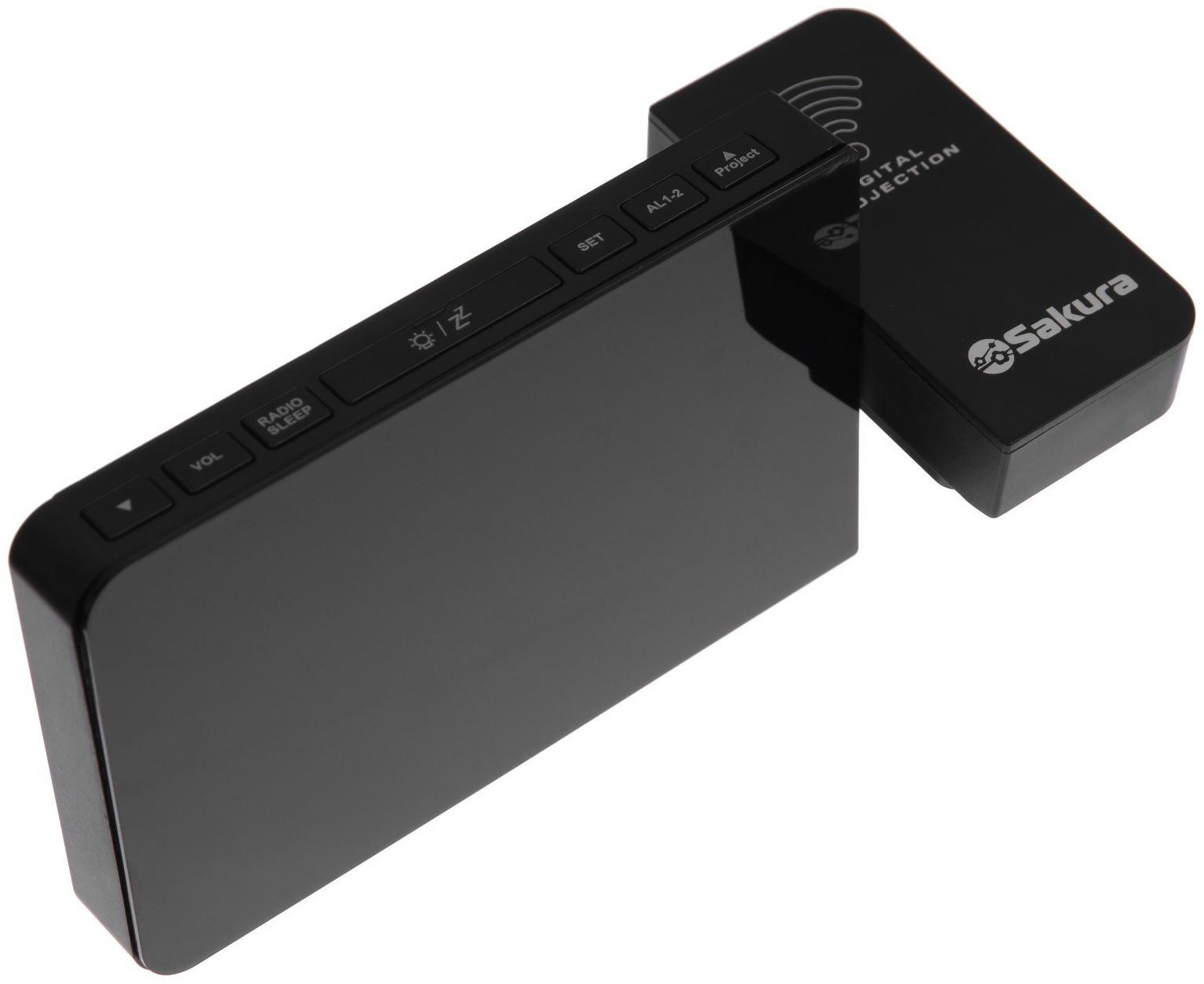 Часы-будильник Sakura SA-8522, проекторные, будильник, радио, 1хCR2032, черные