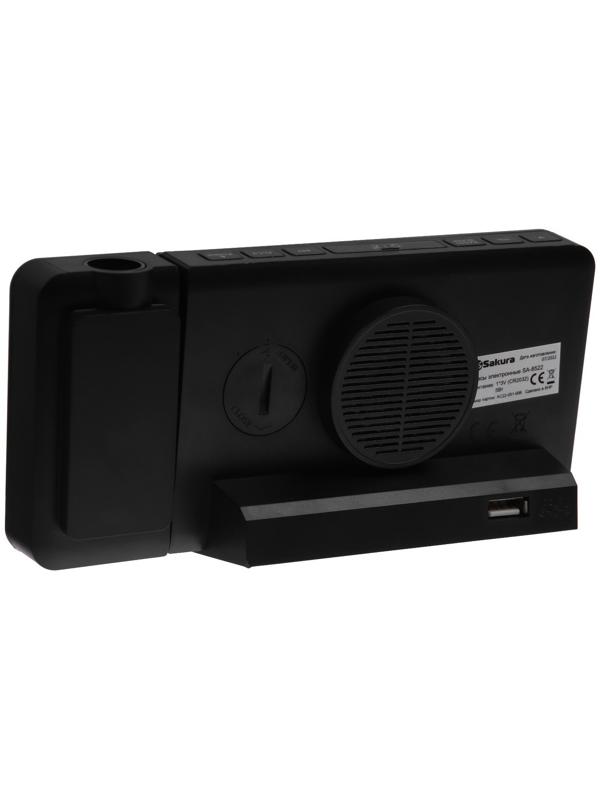 Часы-будильник Sakura SA-8522, проекторные, будильник, радио, 1хCR2032, черные