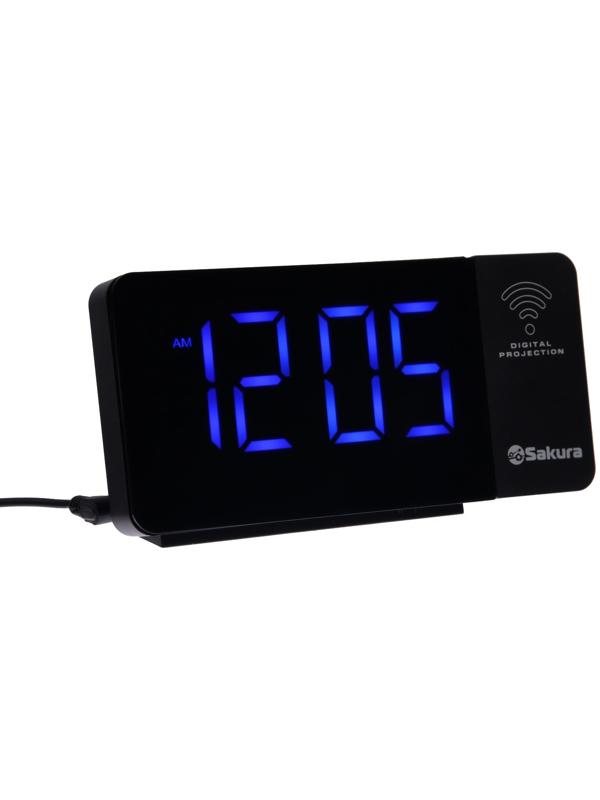 Часы-будильник Sakura SA-8522, проекторные, будильник, радио, 1хCR2032, черные