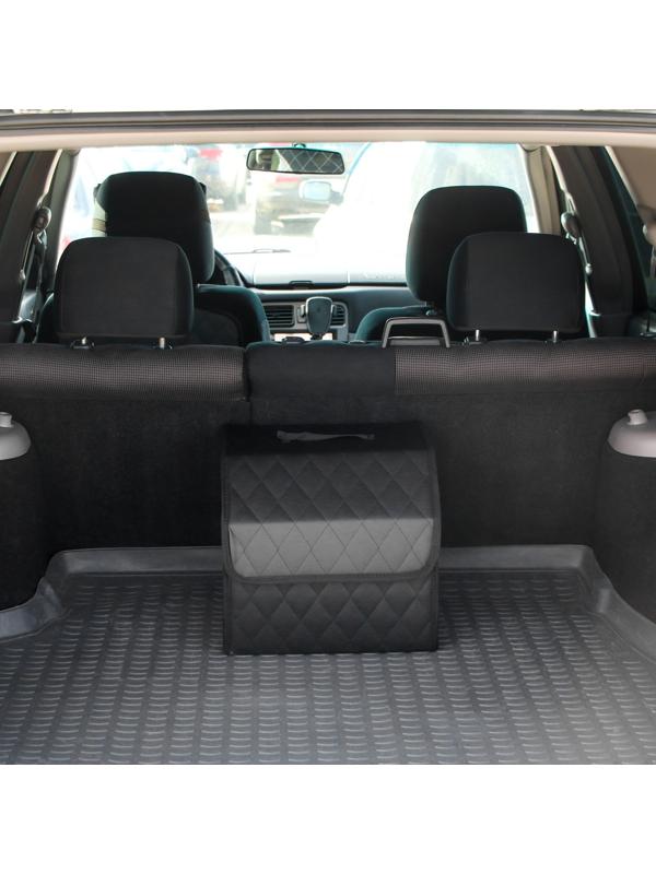 Органайзер саквояж в багажник автомобиля Cartage, экокожа стеганая, 33 см, черный