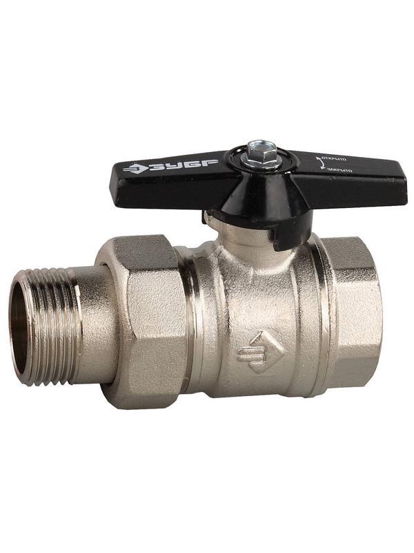 ЗУБР d 1″, ручка ″бабочка″, ″мама-папа″, полнопроходной шаровой кран с накидной гайкой (4-51327-C-1)