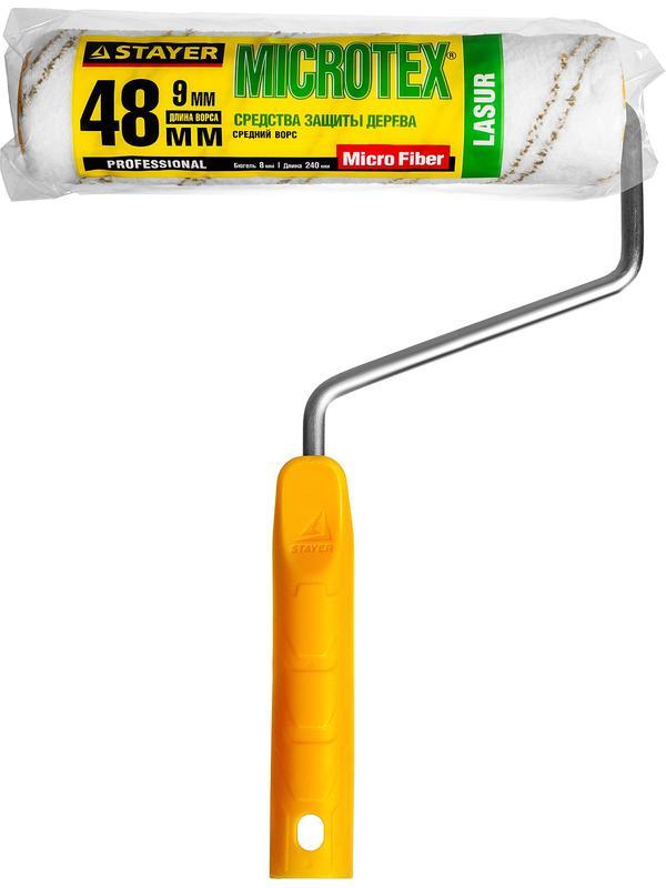 STAYER MICROTEX, 48 х 240 мм, бюгель 8 мм, ворс 9 мм, для агрессивных сред, малярный валик, Professional (0341-24)