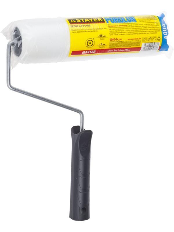 STAYER ПОРОЛОН, 44 х 240 мм, бюгель 6 мм, ворс 2 мм, для водоэмульсионных, акриловых красок и эмали, малярный валик (0360-24)