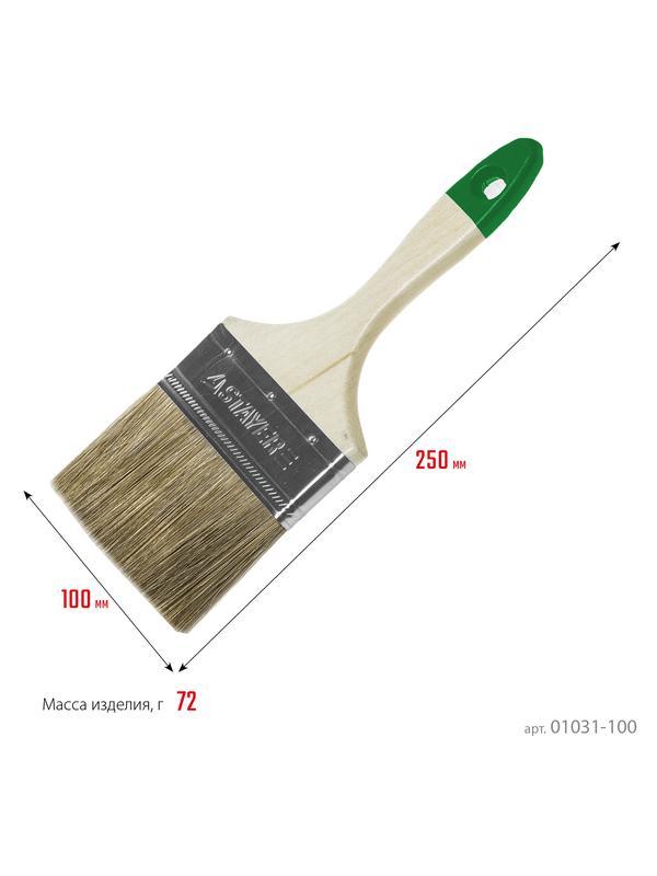 Малярная кисть STAYER LASUR, 100 мм, 4″, смешанная щетина, деревянная ручка, для высокотекучих ЛКМ, плоская кисть (01031-100)