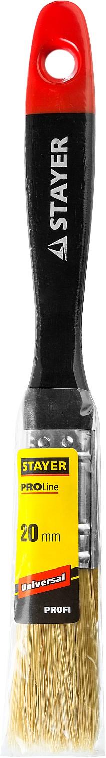 Малярная кисть STAYER Universal, 20 мм, 3/4″, светлая, натуральная щетина, деревянная ручка, все виды ЛКМ, плоская кисть, Professional (0104-020)