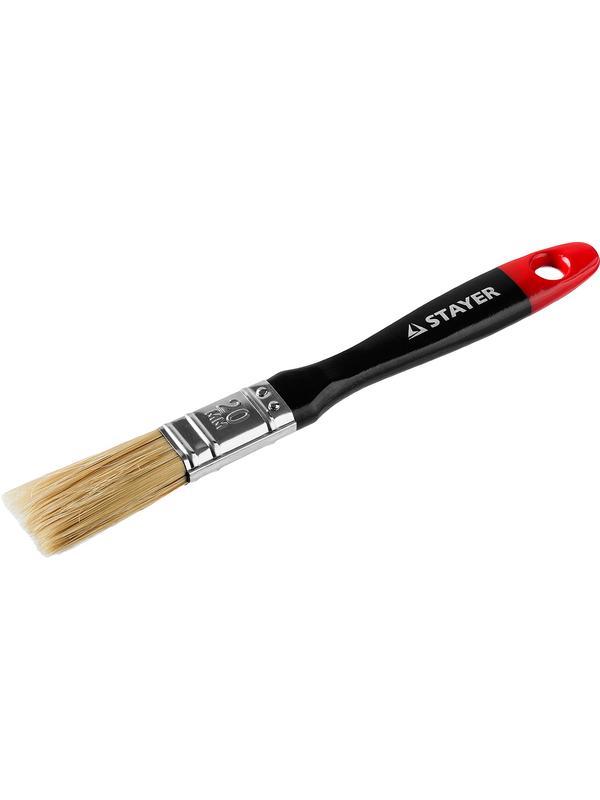 Малярная кисть STAYER Universal, 20 мм, 3/4″, светлая, натуральная щетина, деревянная ручка, все виды ЛКМ, плоская кисть, Professional (0104-020)