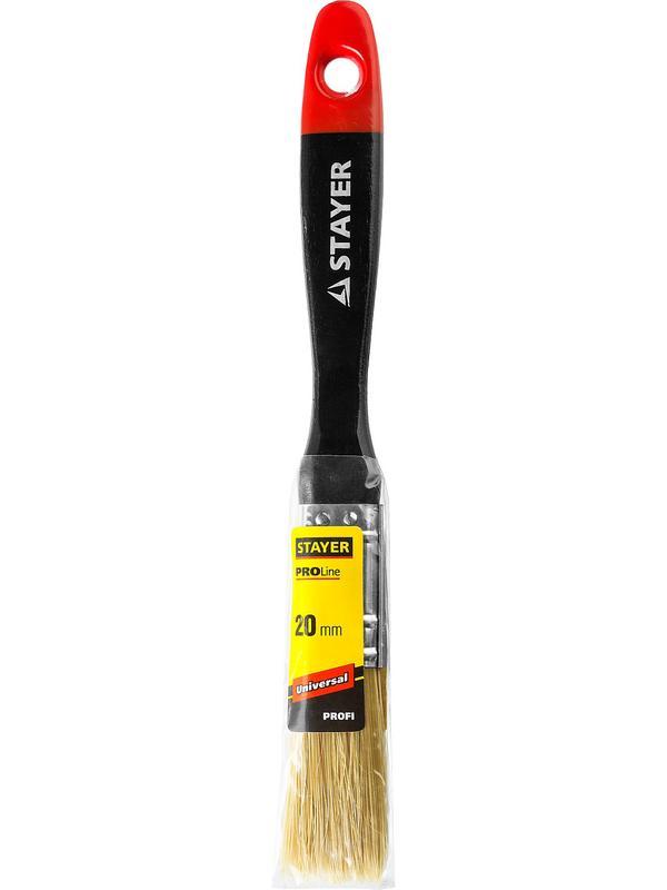 Малярная кисть STAYER Universal, 20 мм, 3/4″, светлая, натуральная щетина, деревянная ручка, все виды ЛКМ, плоская кисть, Professional (0104-020)