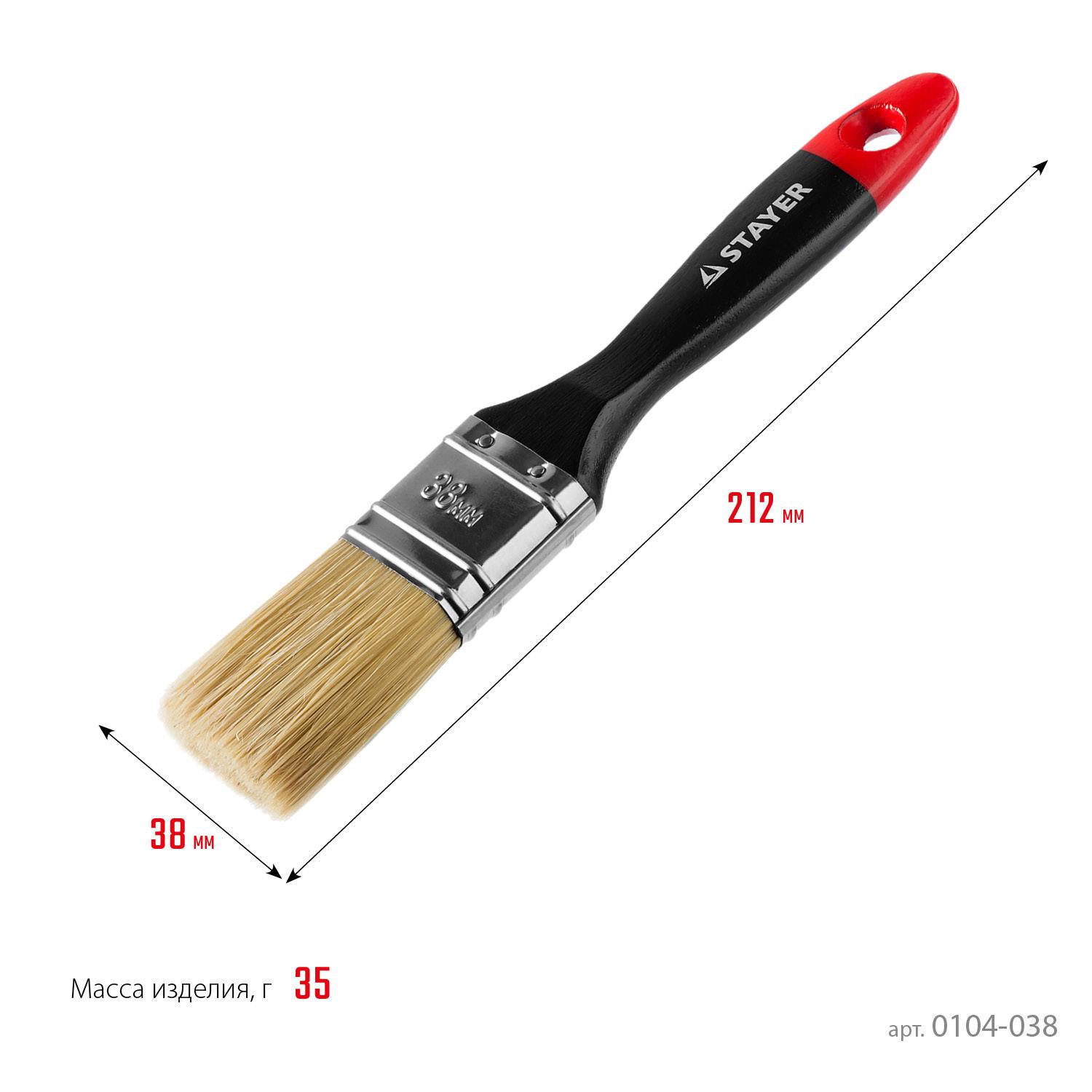 Малярная кисть STAYER Universal, 38 мм, 1.5″, светлая, натуральная щетина, деревянная ручка, все виды ЛКМ, плоская кисть, Professional (0104-038)