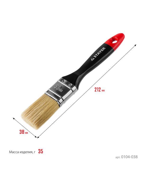 Малярная кисть STAYER Universal, 38 мм, 1.5″, светлая, натуральная щетина, деревянная ручка, все виды ЛКМ, плоская кисть, Professional (0104-038)
